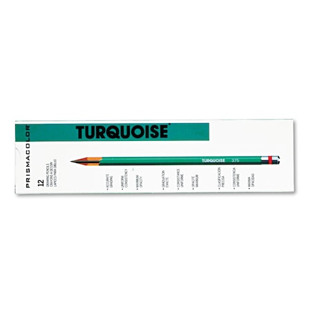 Prismacolor Turquoise Drawing Pencil, 2 mm, 4H, Black Lead, Turquoise Barrel, 12PK 2269